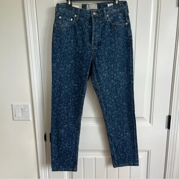 Everlane 90s Cheeky Jean High Rise 29R Dark Painterly Strokes‎ Button Fly NWT - Picture 2 of 5